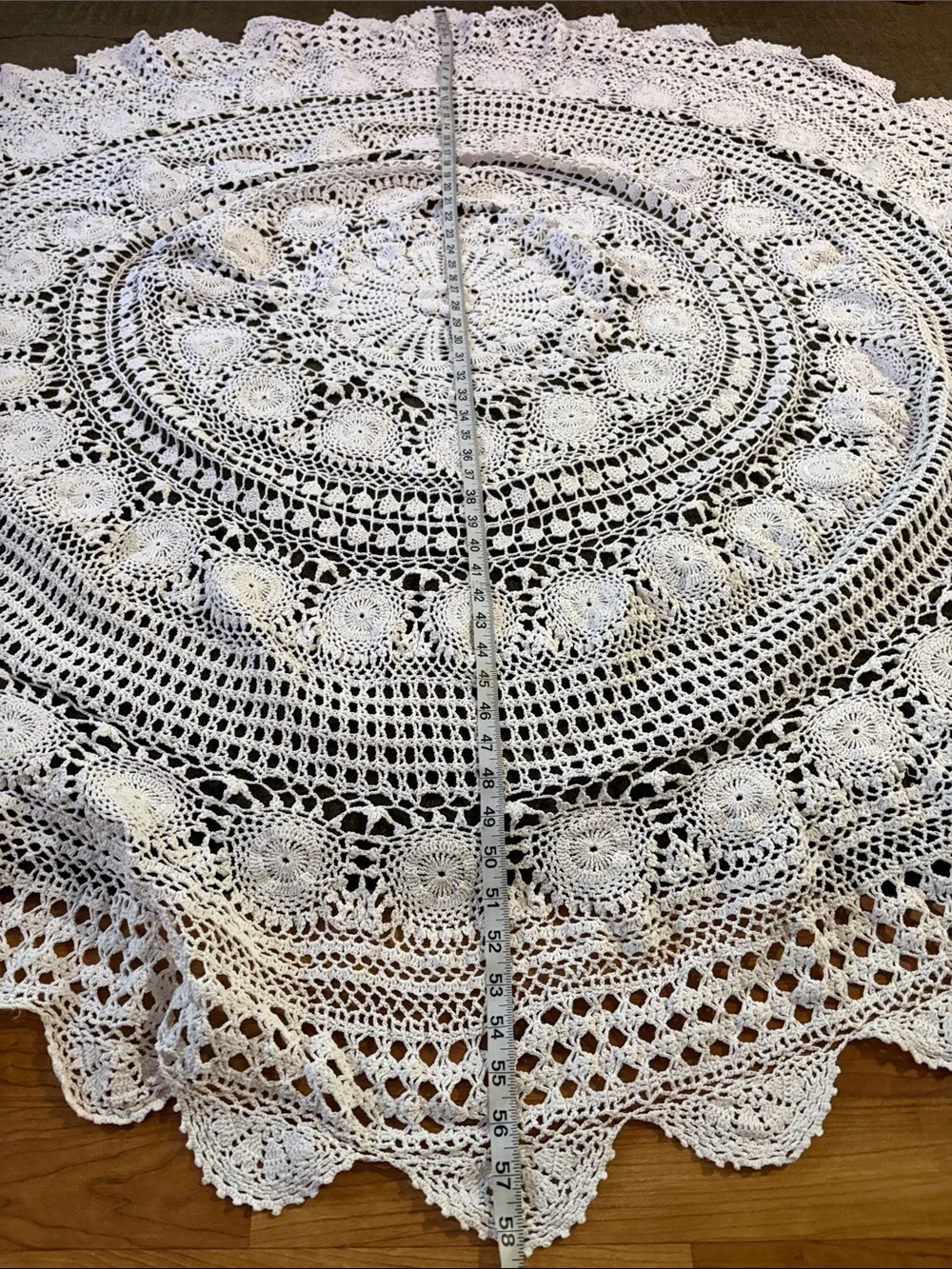 Handmade White Crochet Round Tablecloth / Doily - Home Dining